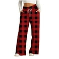 thumbnail image 1 of USNSM Women's Pajama Pants Trendy Plaid Print Stretch Comfy Lounge Pants Drawstring Sleep Straight Trousers with Pockets Red XXL, 1 of 4