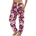 thumbnail image 1 of USNSM Women's Pants Elastic Waist Loose Workout Wide Leg Pants Casual Baggy Colorful Floral Printed Pants with Pockets Multicolor#01 XXXXXL, 1 of 5