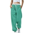 thumbnail image 1 of USNSM Women's Plus Size Pants High-Waisted Drawstring Ankle Banded Sweatpants Solid Color Jogging Trousers with Pockets Mint Green S, 1 of 4