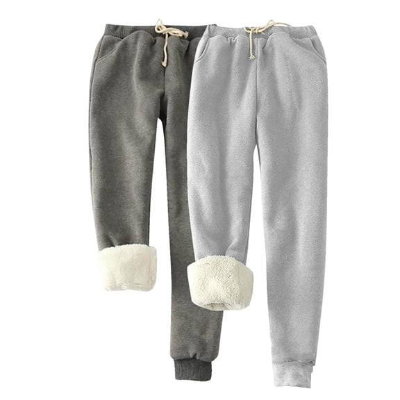 USNSM Women's Sherpa Lined Sweatpants 2 Piece Winter Warm Fleece Joggers Elastic Waist Comfy Lounge Pants with Pockets Gray L