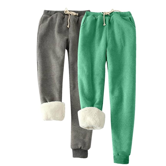 USNSM Women's Sherpa Lined Sweatpants 2 Piece Winter Warm Fleece Joggers Elastic Waist Comfy Lounge Pants with Pockets Green M