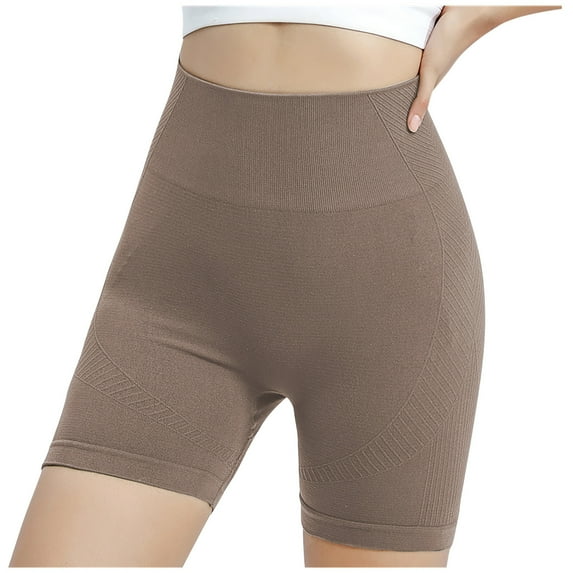 USNSM Women's Soft Stretch Sports Shorts High Waist Tight Comfort Straight Leggings Cotton Soft Breathable Fitness Jogging Shorts Khaki Free Size
