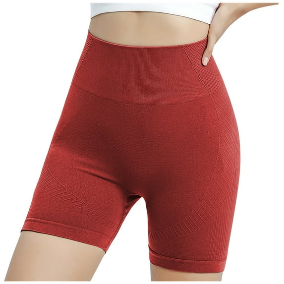 USNSM Women's Soft Stretch Sports Shorts High Waist Tight Comfort Straight Leggings Cotton Soft Breathable Fitness Jogging Shorts Red Free Size