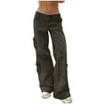 thumbnail image 1 of USNSM Women's Straight Cargo Pants Solid Color Vintage Wide Leg Jeans Trousers Baggy Y2k Workout Cargo Pants with Pockets Gray XL, 1 of 1