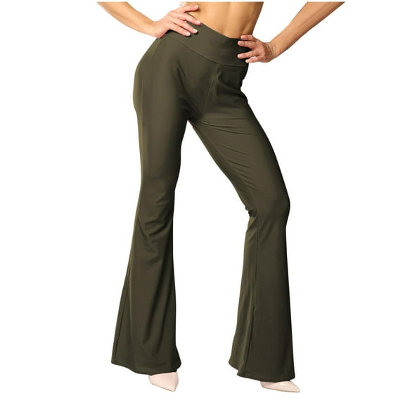 USNSM Women's Stretch Flared Pants Casual High Waist Baggy Palazzo Pants Hip-Lifting Workout Jogger Yoga Pants Khaki S