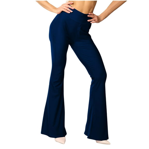 USNSM Women's Stretch Flared Pants Casual High Waist Baggy Palazzo Pants Hip-Lifting Workout Jogger Yoga Pants Navy L