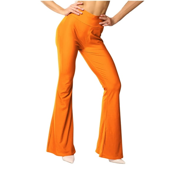 USNSM Women's Stretch Flared Pants Casual High Waist Baggy Palazzo Pants Hip-Lifting Workout Jogger Yoga Pants Orange S