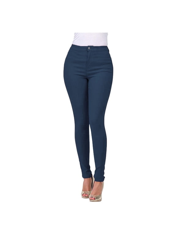 Women's Stretch Jeans Jeggings with Pockets High Waist Slimming Pull-On Butt Lift Yoga Leggings Skinny Jeans Blue XXL