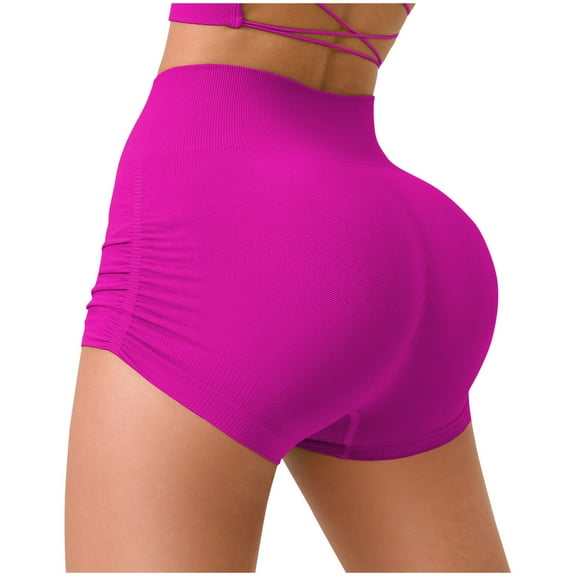 USNSM Women's Stretch Yoga Shorts High Waist Tight Hip Lifting Workout Shorts Solid Color Cotton Soft Jogging Shorts Hot Pink S