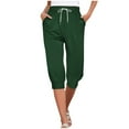 thumbnail image 1 of USNSM Women's Summer Casual Cotton Elastic Waist Drawstring Sweatpants Comfortable Fitness Exercise Jogging Belt Pocket Cropped Pants Green S, 1 of 6