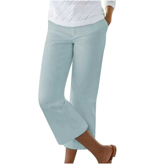 USNSM Women's Summer High Waisted Capri Pants Wide Leg Casual Cropped Pants Loose Fit Lounge Trousers Sweatpants with Pockets Light Blue M