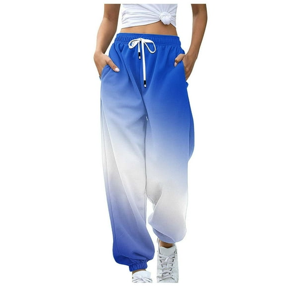 USNSM Women's Sweatpants Baggy Elastic High Waisted Jogger Pants Y2K Workout Tie-Dye Lounge Athletic Pants with Pocket Blue M
