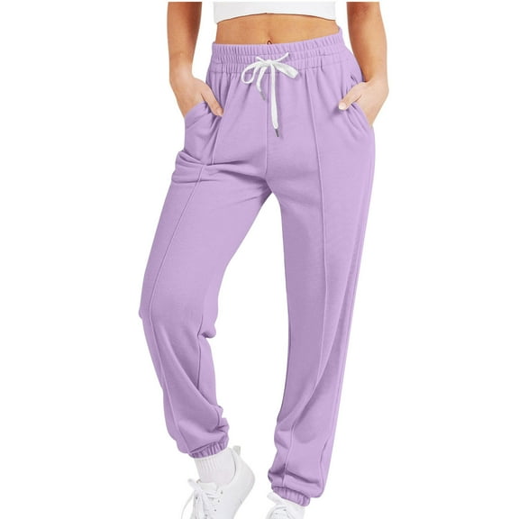 USNSM Women's Sweatpants Elastic Waist Drawstring Lightweight Sweatpants Baggy Joggers Workout Tapered Pants with Pocket Purple S