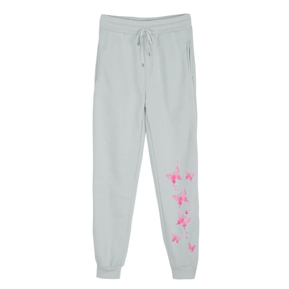USNSM Women's Sweatpants Lovely Butterfly Print Drawstring Sweatpants High Waisted Joggers Stretch Pants with Pockets Gray XXL