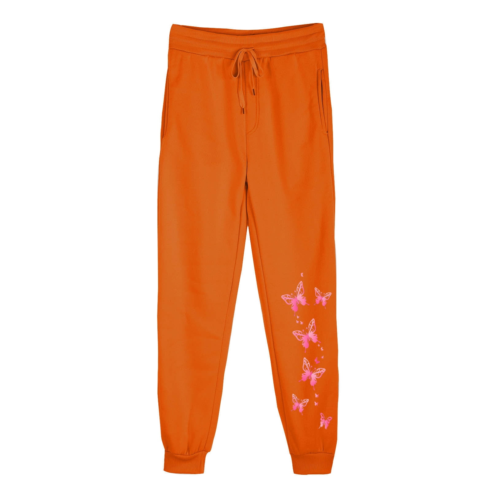 Women's Sweatpants Lovely Butterfly Print Drawstring Sweatpants High Waisted Joggers Stretch Pants with Pockets Orange M