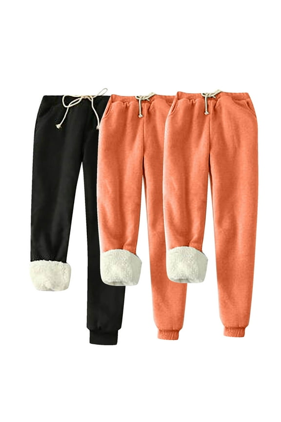 Women's Warm Sherpa Pants High Waisted Athletic Sweatpants Fleece Lined Winter Thicken Outdoor Jogger Pants Black XXXXL