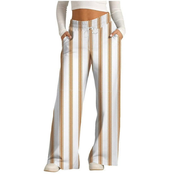 USNSM Women's Wide Leg Pajama Pants Baggy Striped Print Loose Lounge Pants Elastic Waist Casual Trousers with Pockets Orange XXL
