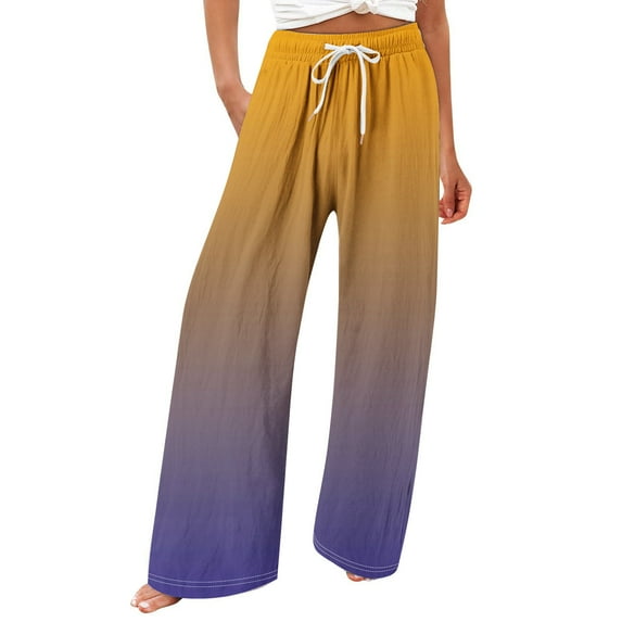 USNSM Women's Wide Leg Pants Color Stitching Casual Plus Size Elegant Dressy Palazzo Pants Trendy Elastic Waist Flowy Pants Multicolor#07 XXXXL