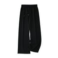 thumbnail image 1 of USNSM Women's Wide Leg Pants Solid Color Elastic Waist Ice Silk Flowy Pants Casual Loose Drawstring Straight Pants Black L, 1 of 6