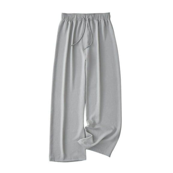 USNSM Women's Wide Leg Pants Solid Color Elastic Waist Ice Silk Flowy Pants Casual Loose Drawstring Straight Pants Gray XL