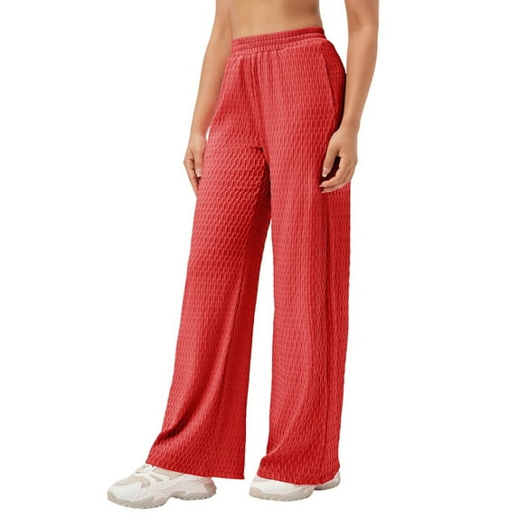 USNSM Women's Wide Leg Sweatpants High Waisted Straight Sweatpants Solid Color Jogging Workout Sweatpants with Pockets Red M