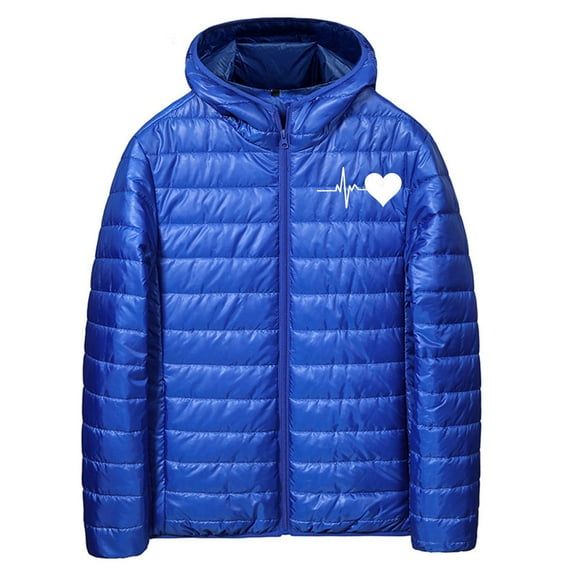 USNSM Women's Winter Warm Puffer Jacket Love Printed Insulated Down Quilted Lightweight Coat with Hooded Water Resistant Packable Blue XS