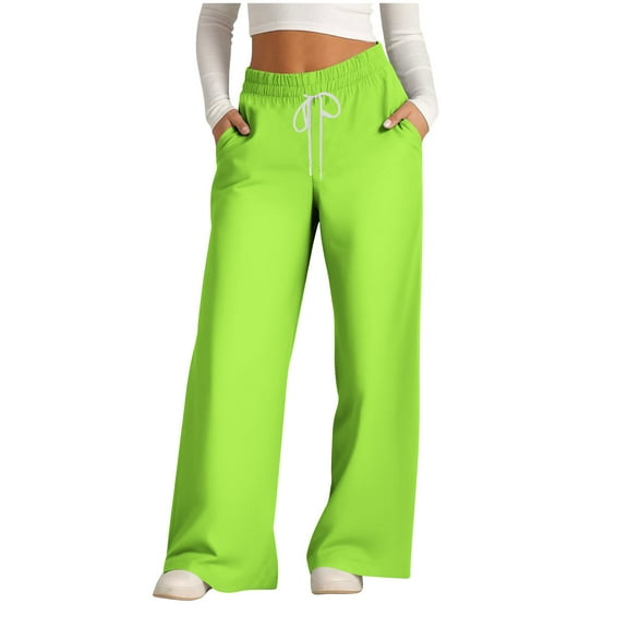 USNSM Women's Y2k Jogger Pants Elastic High Waist Drawstring Loose Sweatpants Solid Color Wide Leg Casual Workout Trousers Green L