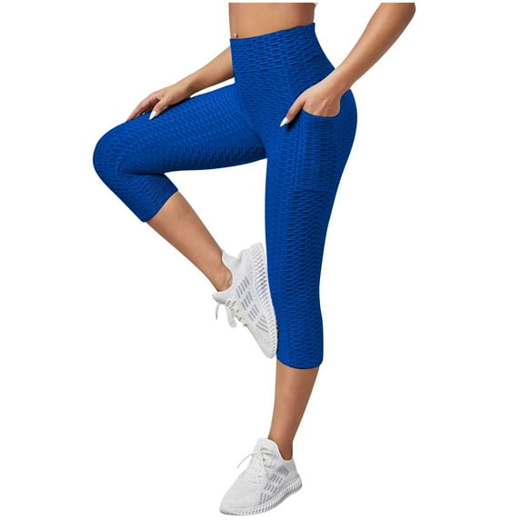 USNSM Women's Yoga Capris Pants High Waist Tummy Control Slimming Leggings Workout Running Butt Lift Tights Trousers Blue M