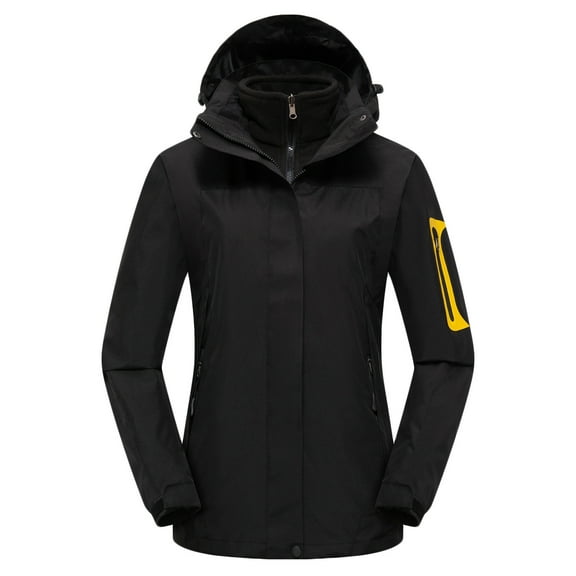 USNSM Women's Zipper Jacket Detachable Work Outdoor Windbreaker Hooded Jacket Long Sleeve Casual Outwear Jacket Black M