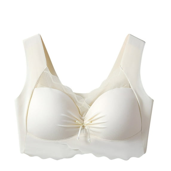 USNSM Womens Traceless Bras Lace Trim Pullover Bralette Ruched Tie Front Underwear for Women Beige L