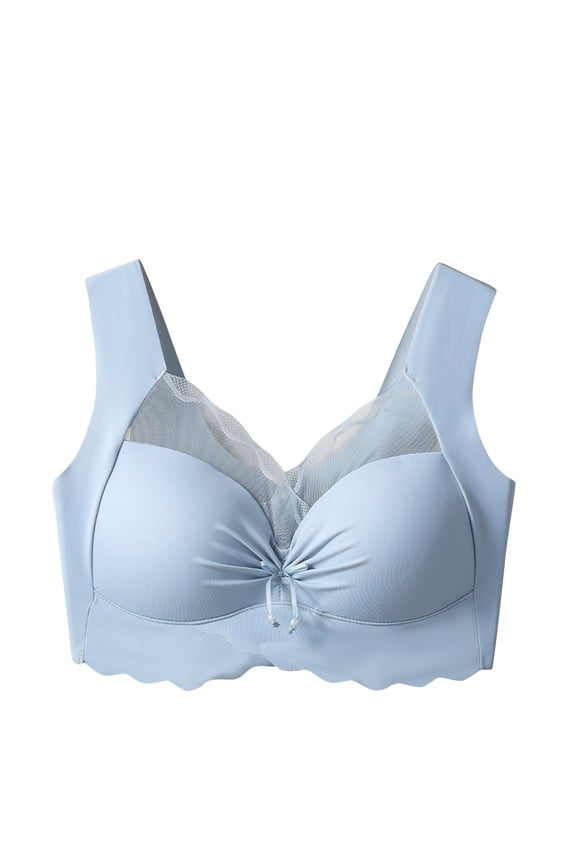 Womens Traceless Bras Lace Trim Pullover Bralette Ruched Tie Front Underwear for Women Blue L