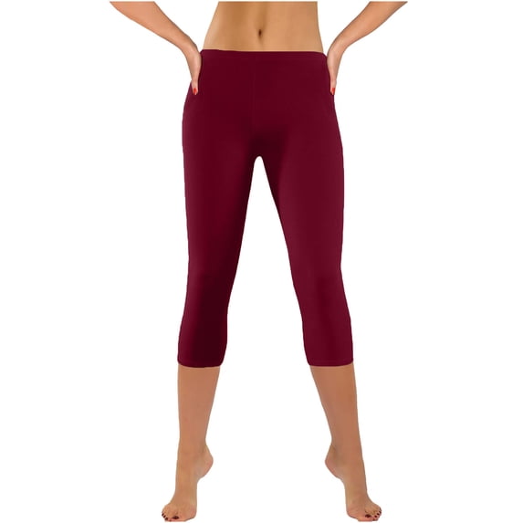 USNSM Workout Pants for Women Gym Yoga Capris Pants Tummy Control Plus Size Leggings Casual Running Athletic Pants Wine L