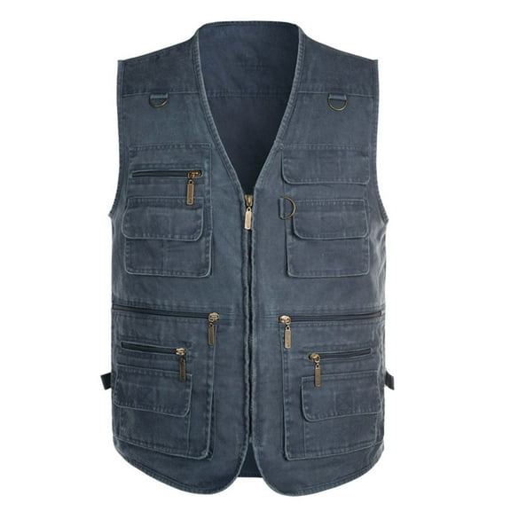 USNSM (XL-5XL) Big and Tall Men's Cargo Vest Outdoor Casual Multi Pocket Sleeveless Jacket Jean Work Travel Utility Vest Blue XXL