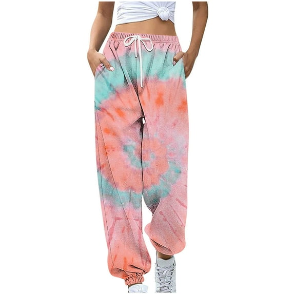 USNSM Yoga Harem Pants for Women Boho Tie Dye Hippie Lounge Pajamas Pants Baggy Drawstring Stretch Pants with Pockets Multicolor#03 XXL