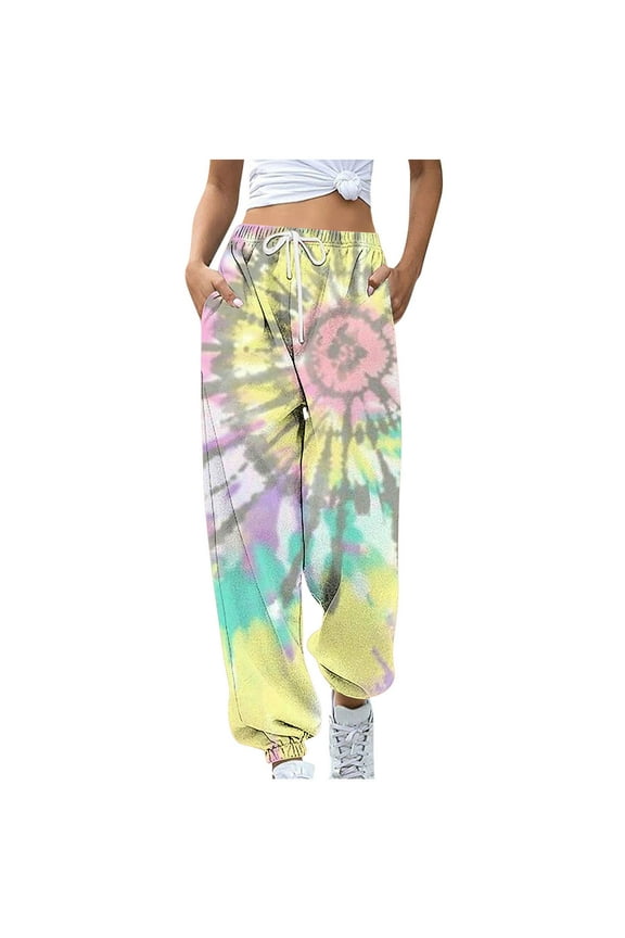 Yoga Harem Pants for Women Boho Tie Dye Hippie Lounge Pajamas Pants Baggy Drawstring Stretch Pants with Pockets Multicolor#04 M