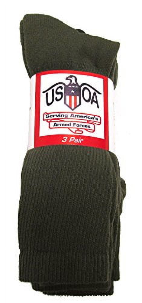 USOA Men's Military Boot Socks Olive DRAB - 3 Pair - Large 