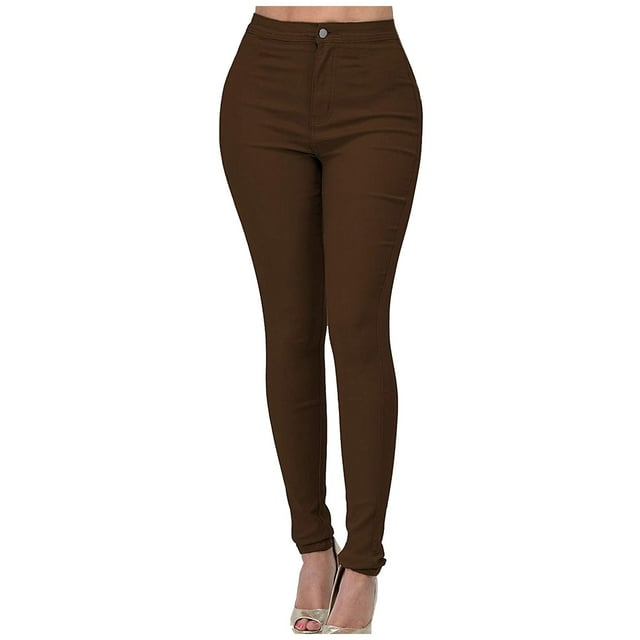 USOCUTE Jeggings for Women Denim Womens Stretch Skinny with Pockets Cotton Blend Jeans Coffee XL