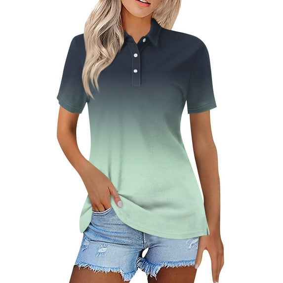 USOCUTE Plus Size Polo Shirts for Women V Neck Summer Tunic Tops Gradient Collared Tees 2024 Quick Dry Casual Shirts Mint Green 3XL