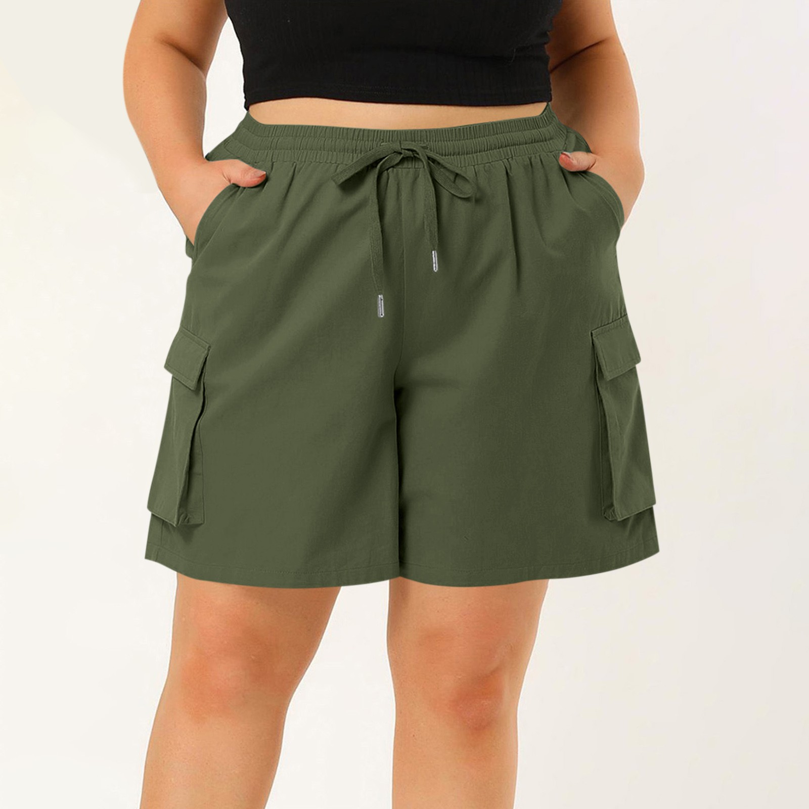 USOCUTE Plus Size Shorts Women Loose Casual Cargo Shorts Outdoor Hiking