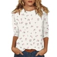 thumbnail image 1 of USOCUTE Womens 3/4 Sleeve Tops Cotton Floral Print Shirts Summer Crew Neck T Shirts 2024 Three Quarter Length Tees Beige 3XL, 1 of 5