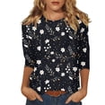 thumbnail image 1 of USOCUTE Womens Tops 3/4 Sleeve Crew Neck Cotton Tees Floral Print Summer T Shirts 2024 Three Quarter Length Shirts Black 2XL, 1 of 5