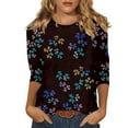thumbnail image 1 of USOCUTE Womens Tops 3/4 Sleeve Crew Neck Cotton Tees Floral Print Summer T Shirts 2024 Three Quarter Length Shirts Dark Gray S, 1 of 5