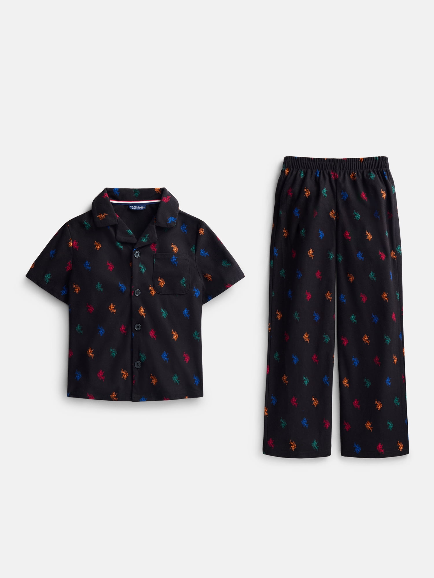 U.S. Polo Assn. Boys Short Sleeve Point Collar Top and Pants Pajama Set, 2-Piece, Sizes XS-XXL