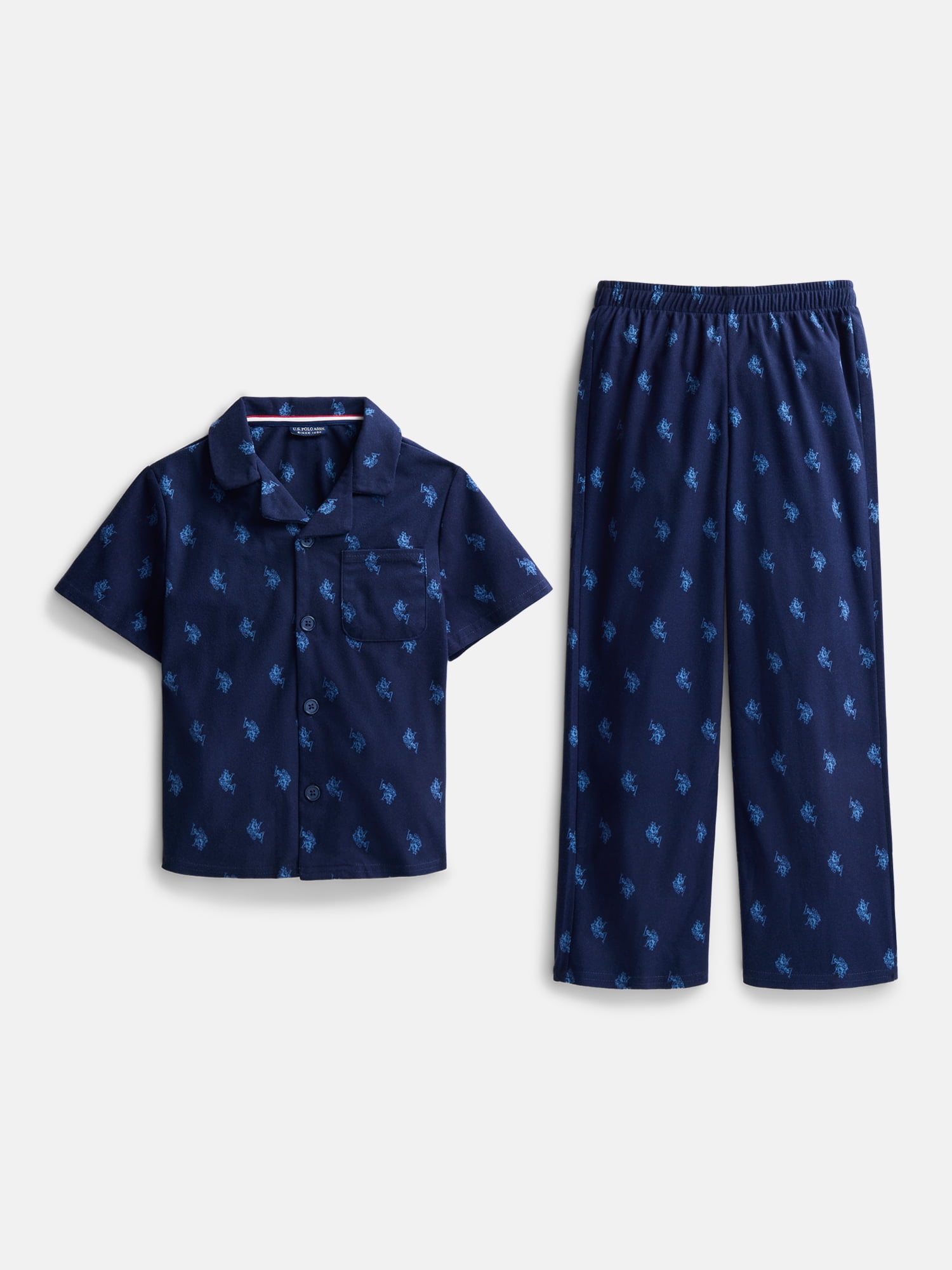 U.S. Polo Assn. Boys Short Sleeve Point Collar Top and Pants Pajama Set, 2-Piece, Sizes XS-XXL