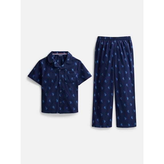 U.S. Polo Assn. Boys Short Sleeve Point Collar Top and Pants Pajama Set, 2-Piece, Sizes XS-XXL