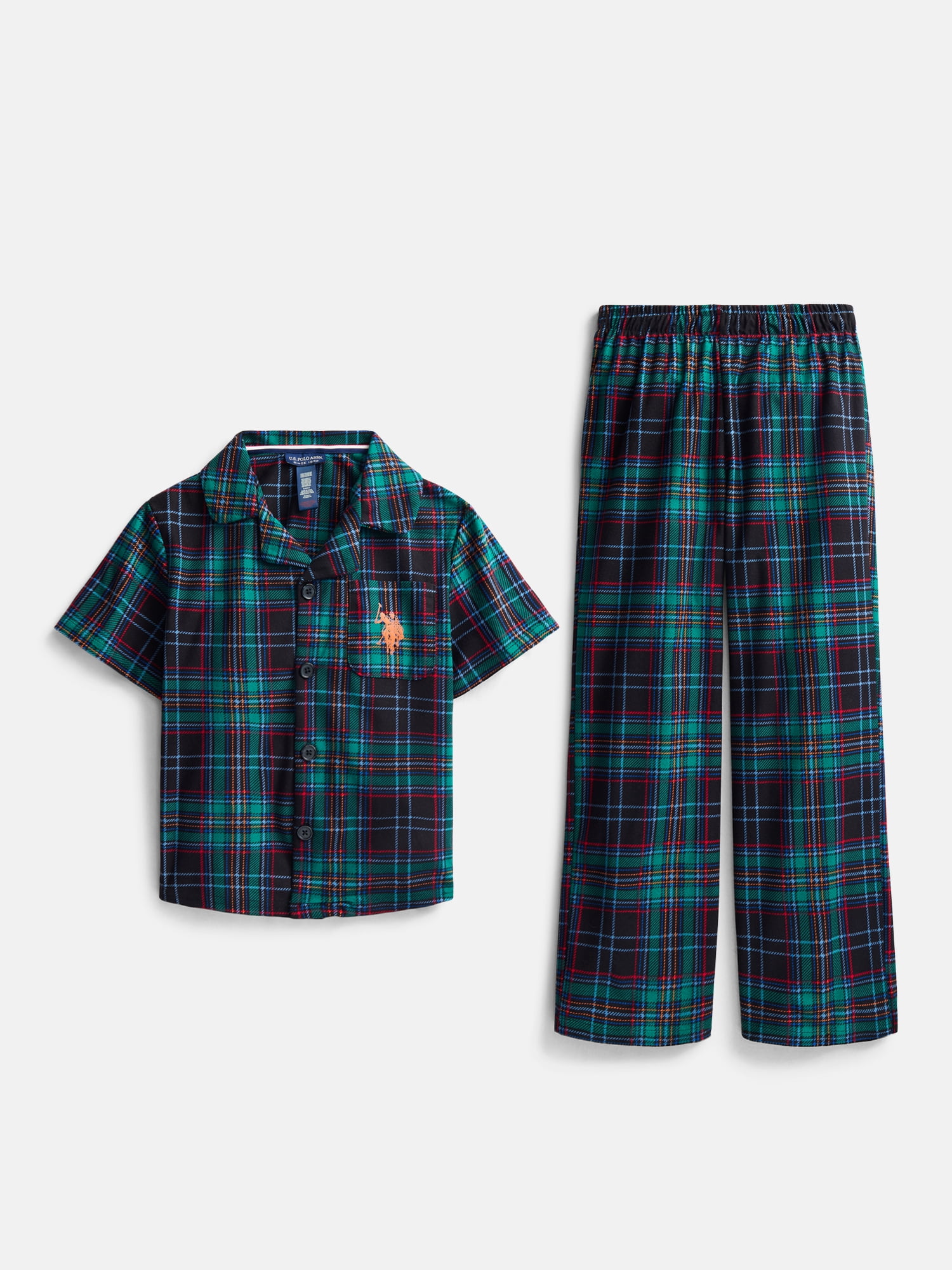 U.S. Polo Assn. Boys Short Sleeve Point Collar Top and Pants Pajama Set, 2-Piece, Sizes XS-XXL
