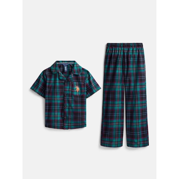 U.S. Polo Assn. Boys Short Sleeve Point Collar Top and Pants Pajama Set, 2-Piece, Sizes XS-XXL