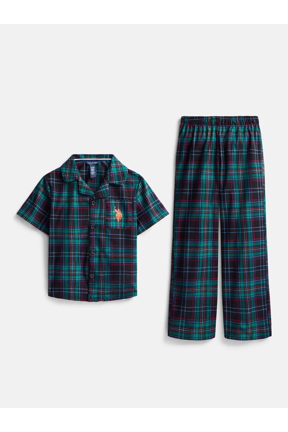 Boys Short Sleeve Point Collar Top and Pants Pajama Set, 2-Piece, Sizes XS-XXL