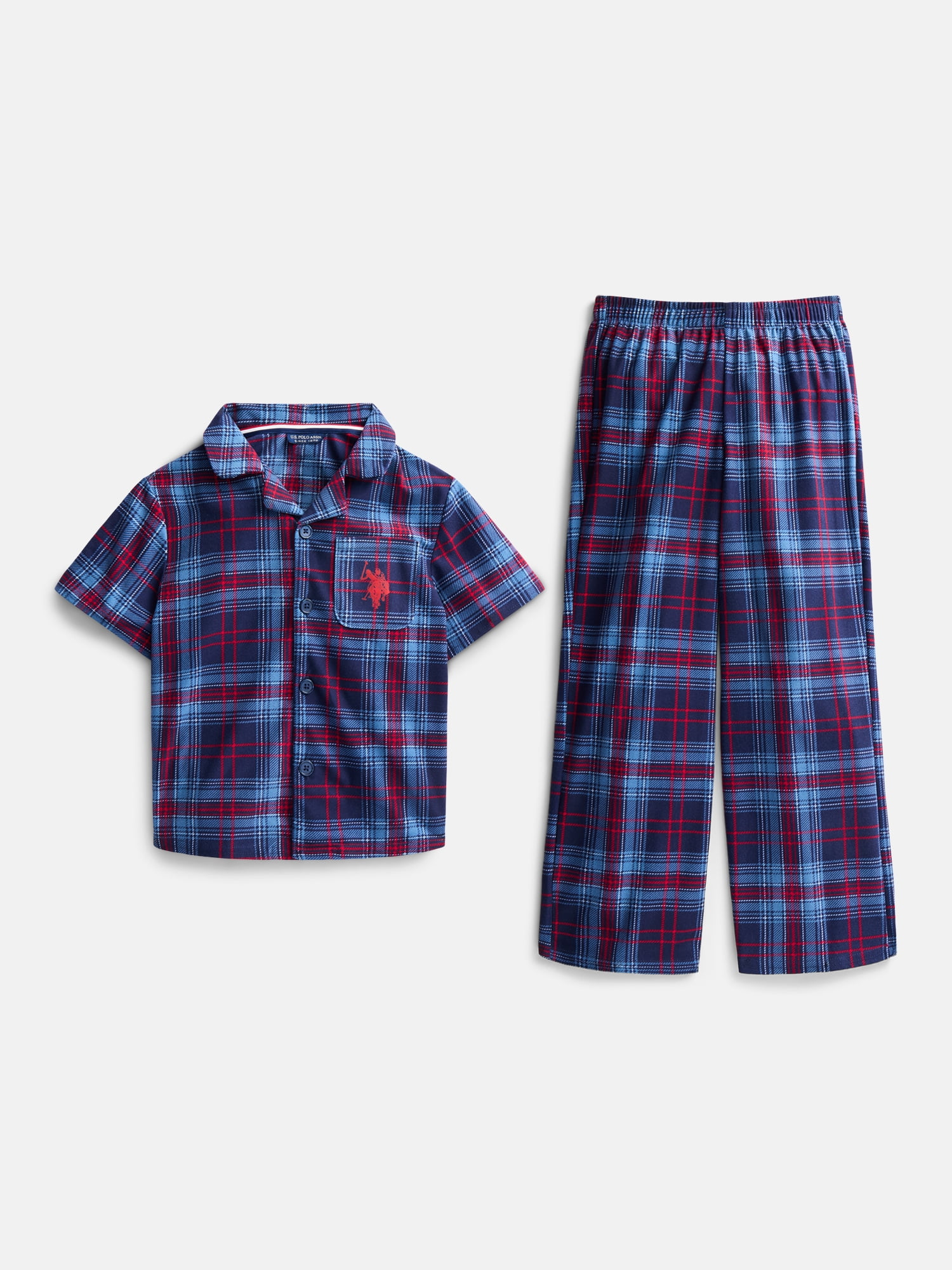 U.S. Polo Assn. Boys Short Sleeve Point Collar Top and Pants Pajama Set, 2-Piece, Sizes XS-XXL
