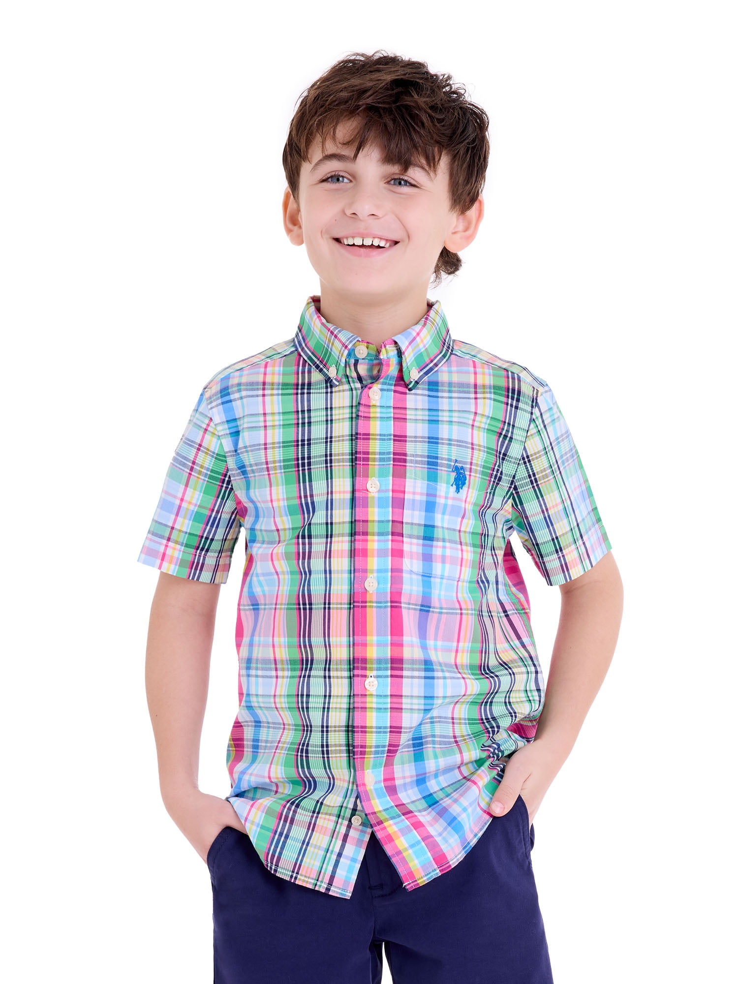 U.S. Polo Assn. Short Sleeve Button-Up Shirt for Boys, Sizes 4-18